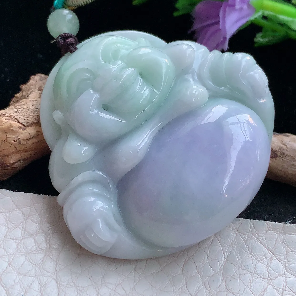 zen实拍45.8*48.6*12.5天然缅甸翡翠紫罗兰大佛公吊坠 大肚弥勒佛像