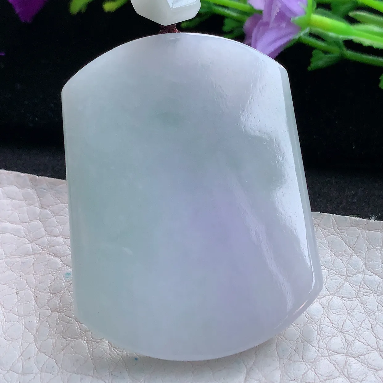 zen实拍54*41*6.2天然缅甸翡翠淡紫平安无事牌吊坠