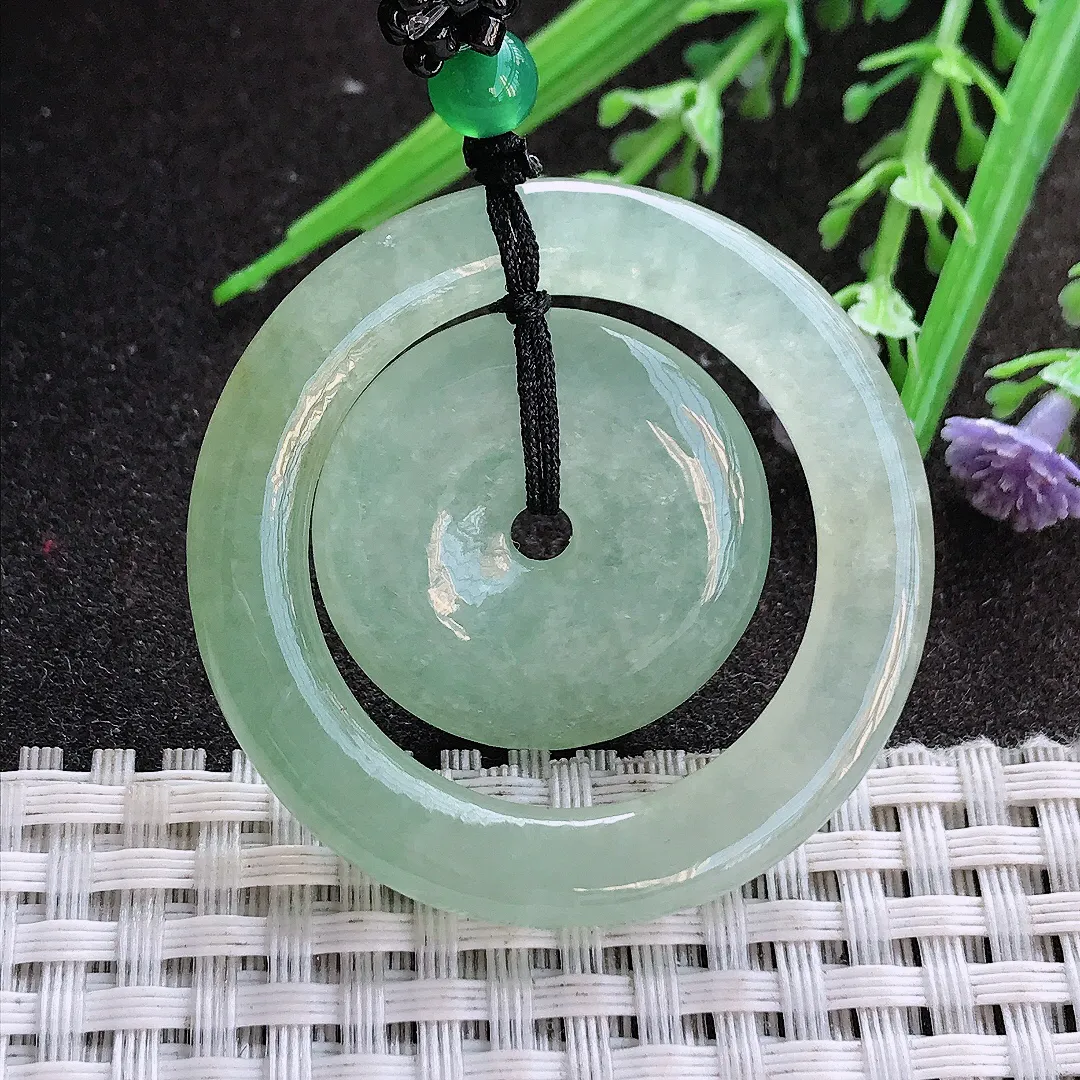 实拍A货翡翠43/5.6老坑冰胶水灵冰晴母子扣平安扣吊坠翡翠挂件