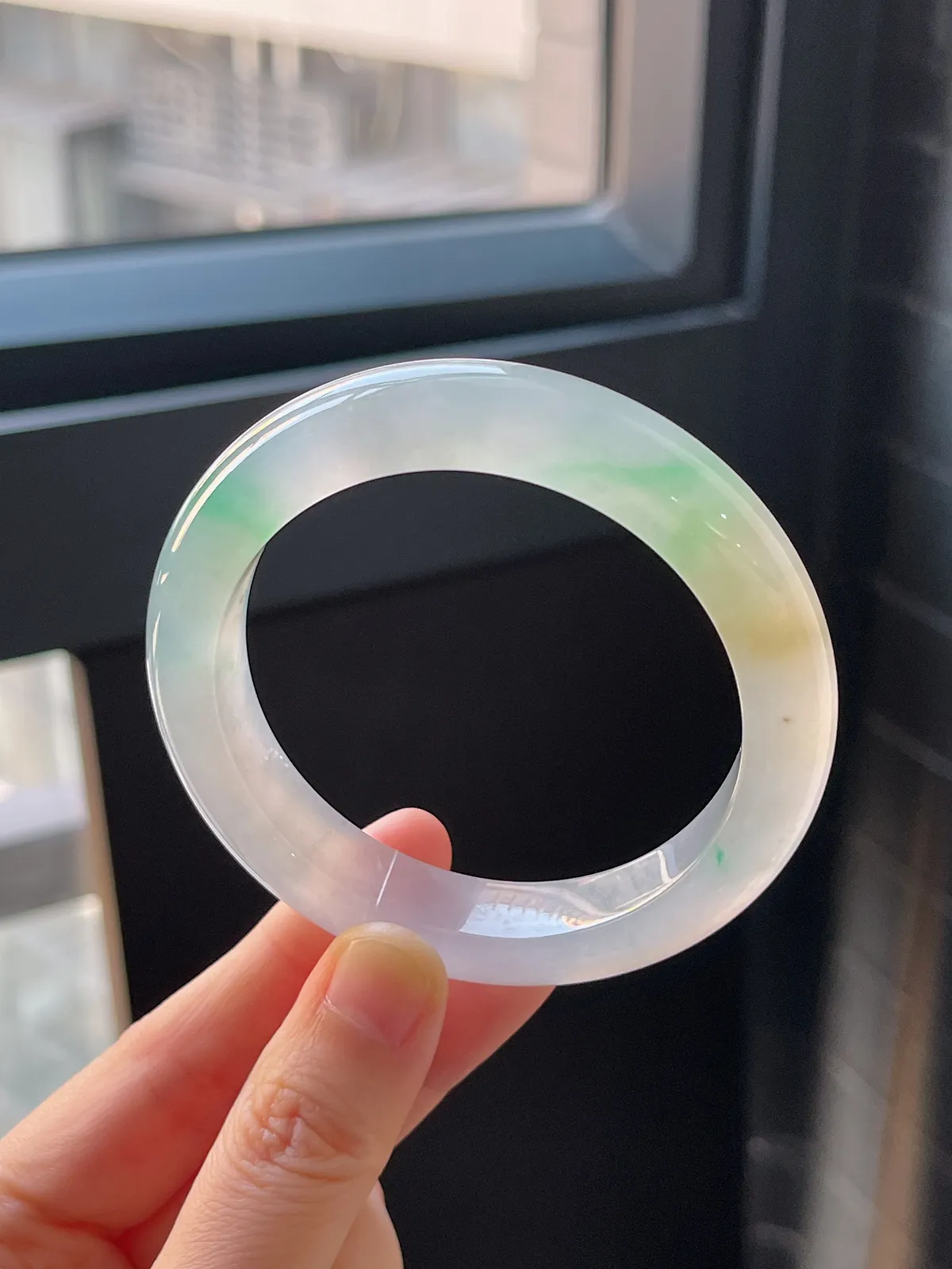 正圈55圈口，翡翠冰种黄加绿手镯