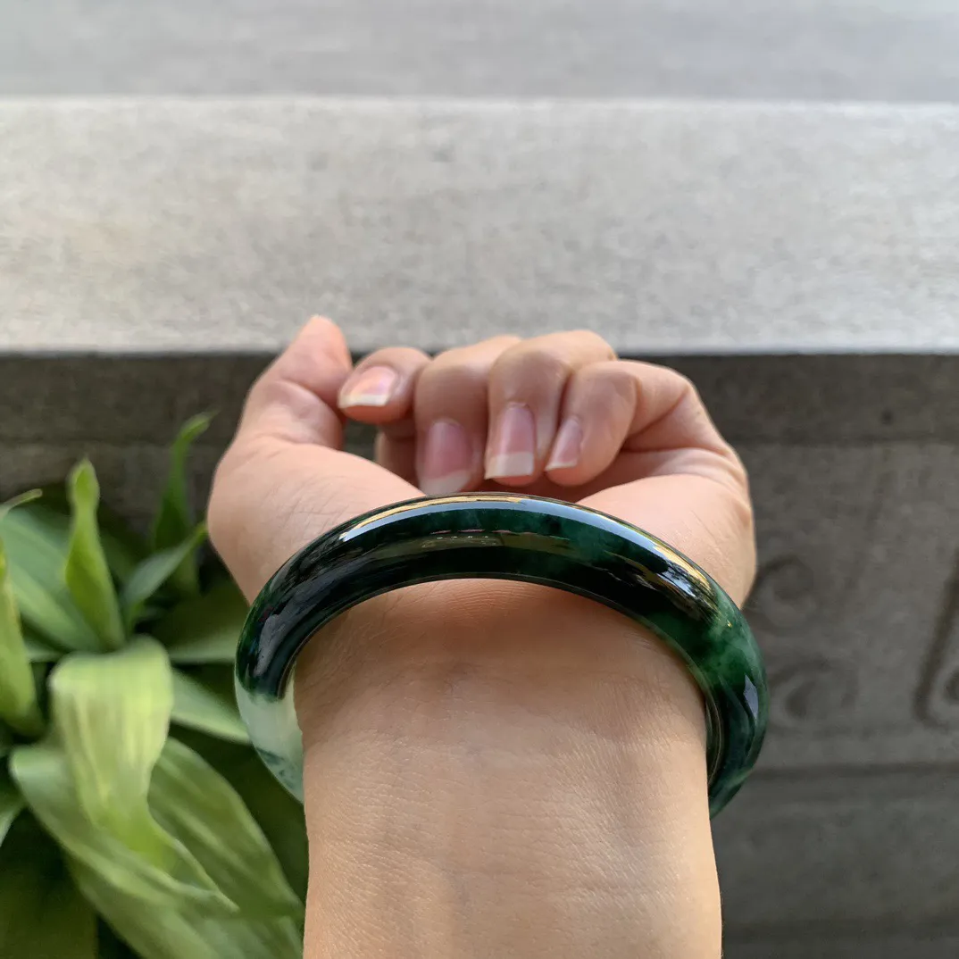 圈口 56.9-10.8-7.8【墨绿正圈手镯】正圈56 57可戴