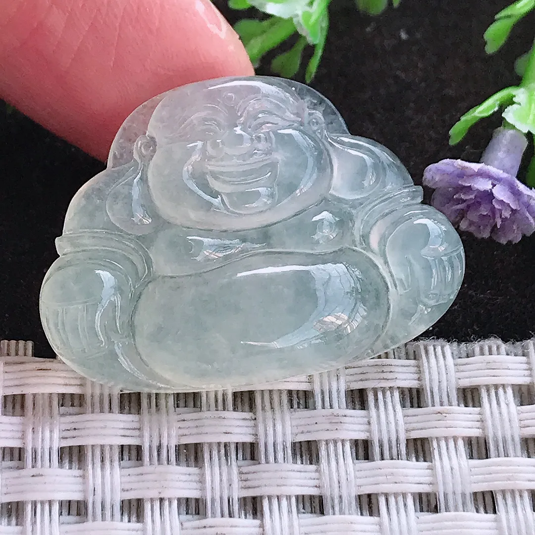 实拍A货翡翠22.7/31.5/5.6老坑冰种起胶冰晴佛公吊坠翡翠玉佛挂件