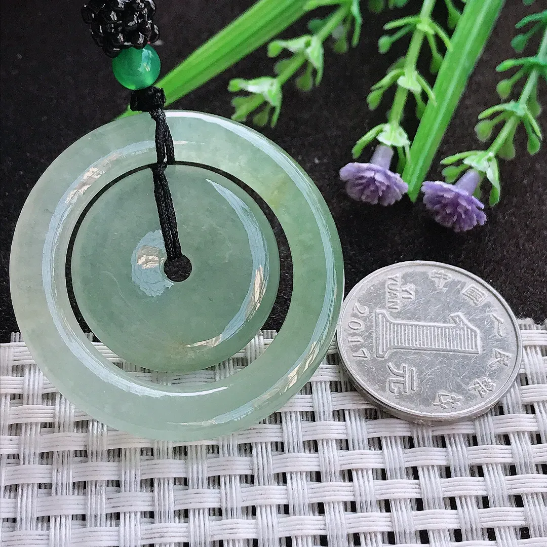 实拍A货翡翠43/5.6老坑冰胶水灵冰晴母子扣平安扣吊坠翡翠挂件