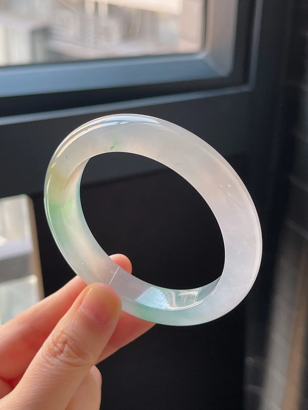 正圈55圈口，翡翠冰种黄加绿手镯