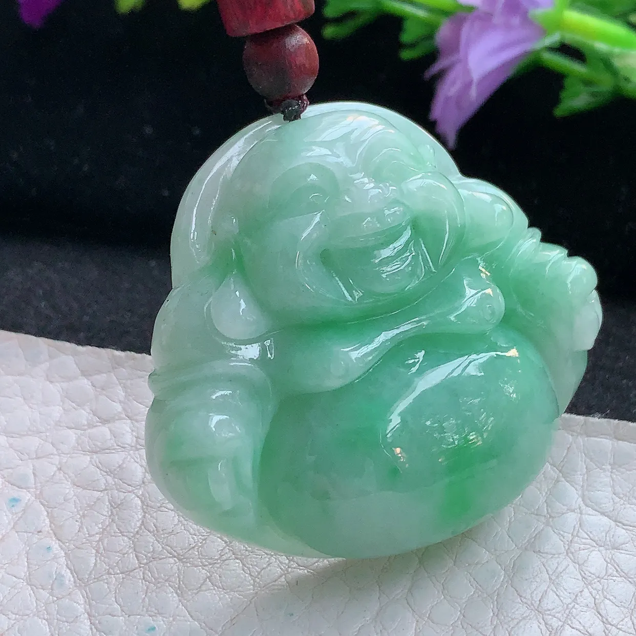 zen实拍41.5*46.8*12.8天然缅甸翡翠浅绿大佛公吊坠 大肚弥勒佛像