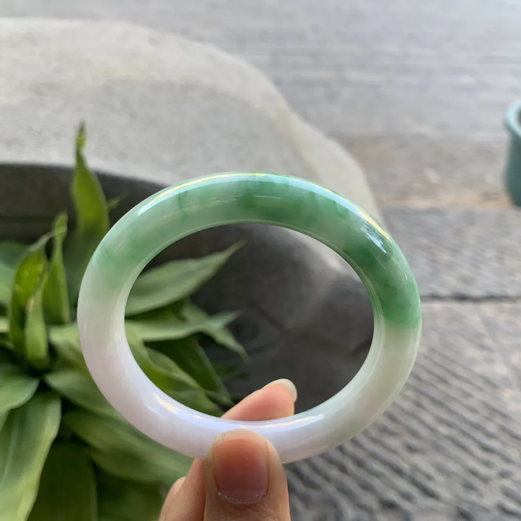 圈口54.4-10.4 【飘绿圆条手镯】圆条54 55可戴