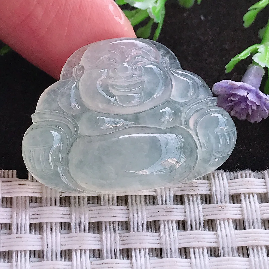 实拍A货翡翠22.7/31.5/5.6老坑冰种起胶冰晴佛公吊坠翡翠玉佛挂件