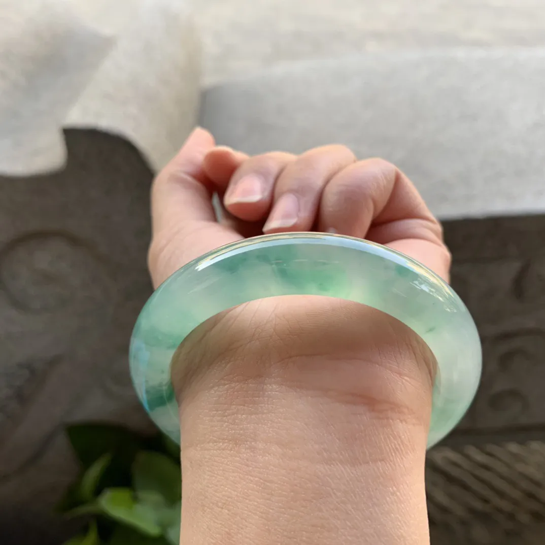 圈口 57-11.8-9.3【冰种飘绿正圈手镯】正圈57 58可戴