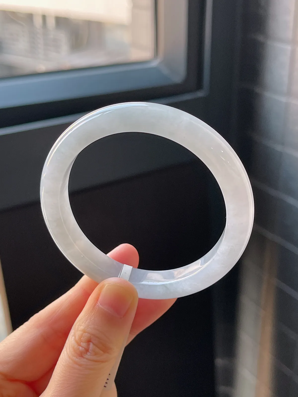 正圈53.5圈口，翡翠冰糯种白色手镯