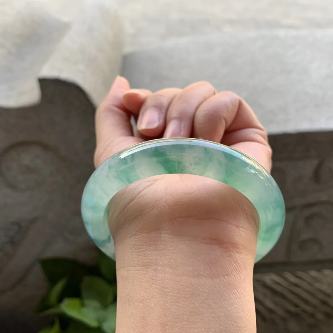 圈口 57-11.8-9.3【冰种飘绿正圈手镯】正圈57 58可戴