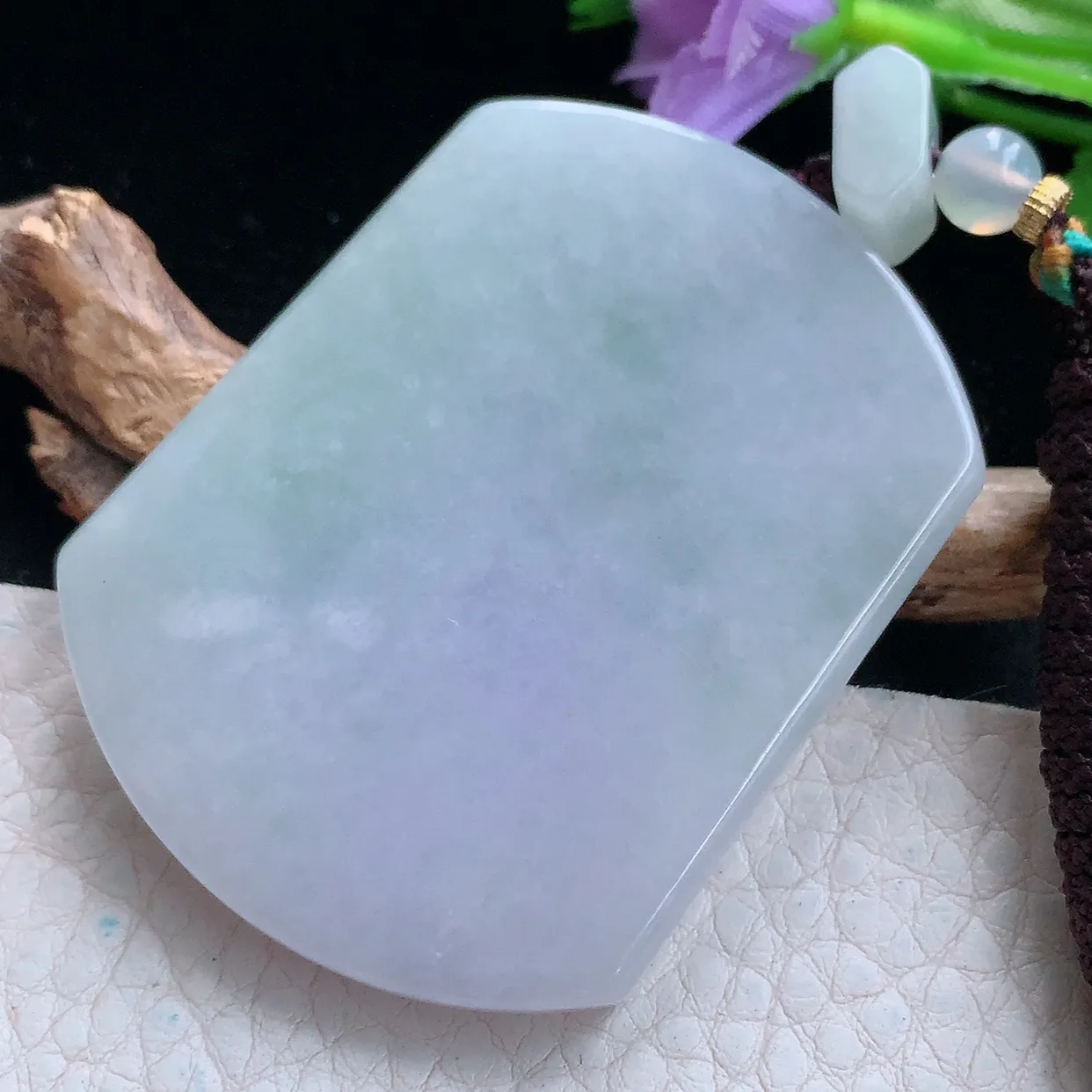 zen实拍54*41*6.2天然缅甸翡翠淡紫平安无事牌吊坠