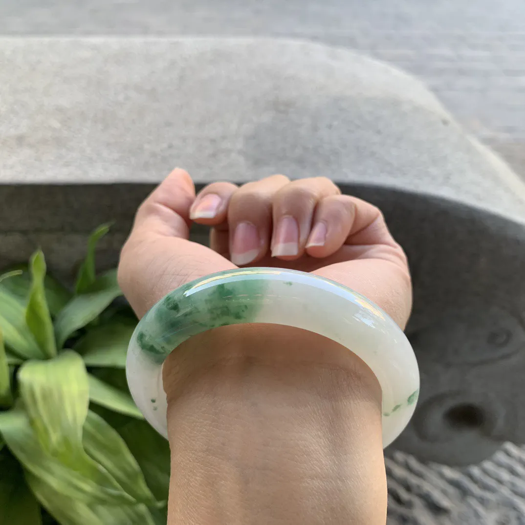 圈口56-13-9.2 【冰飘绿花正圈手镯】正圈56 57可戴