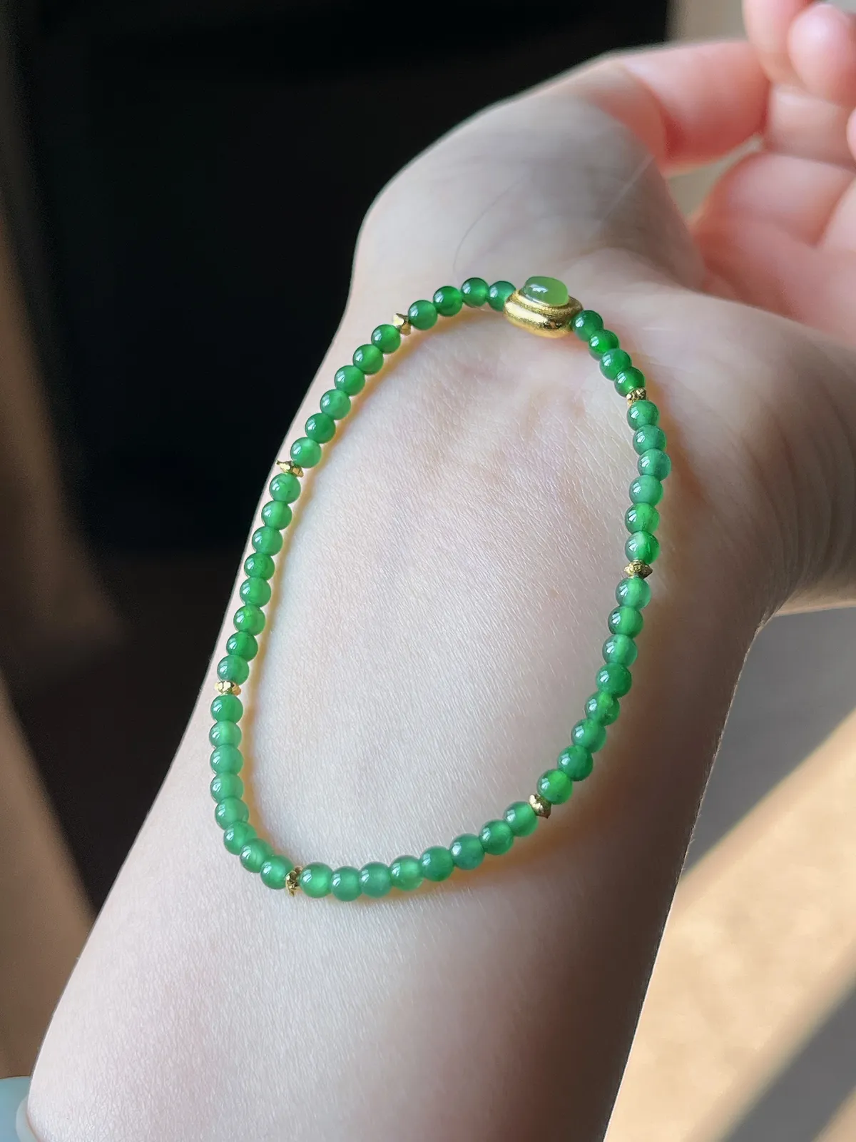 星翠满绿小米珠S925财运手串