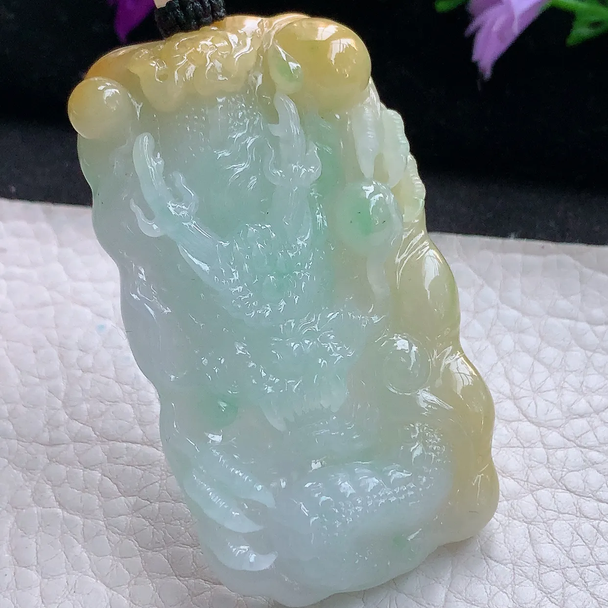 yl实拍66.6*38*11.6缅甸翡翠精雕黄加绿龙牌项坠 厚装霸气神龙降瑞