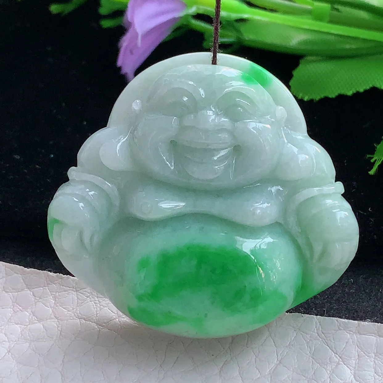 zen实拍41.2*46*12.5天然缅甸翡翠白底青飘阳绿佛公吊坠 大肚弥勒佛像