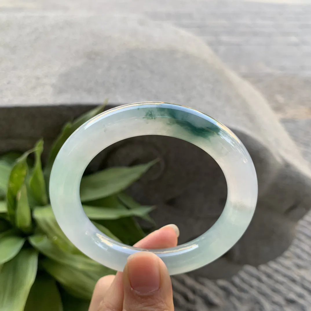 圈口55.6-10.6 【高冰飘花圆条手镯】圆条55 56可戴