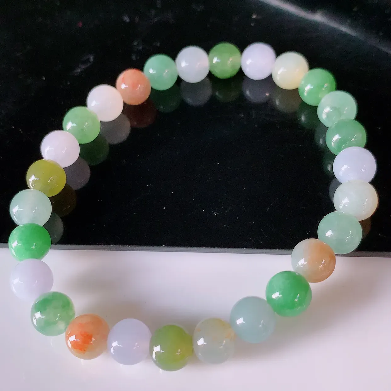 自然光实拍，冰润多宝翡翠手链，多彩翡翠手串，颜色丰富，料子细腻，高档大气，自戴送礼佳品！#46.10取一尺寸7