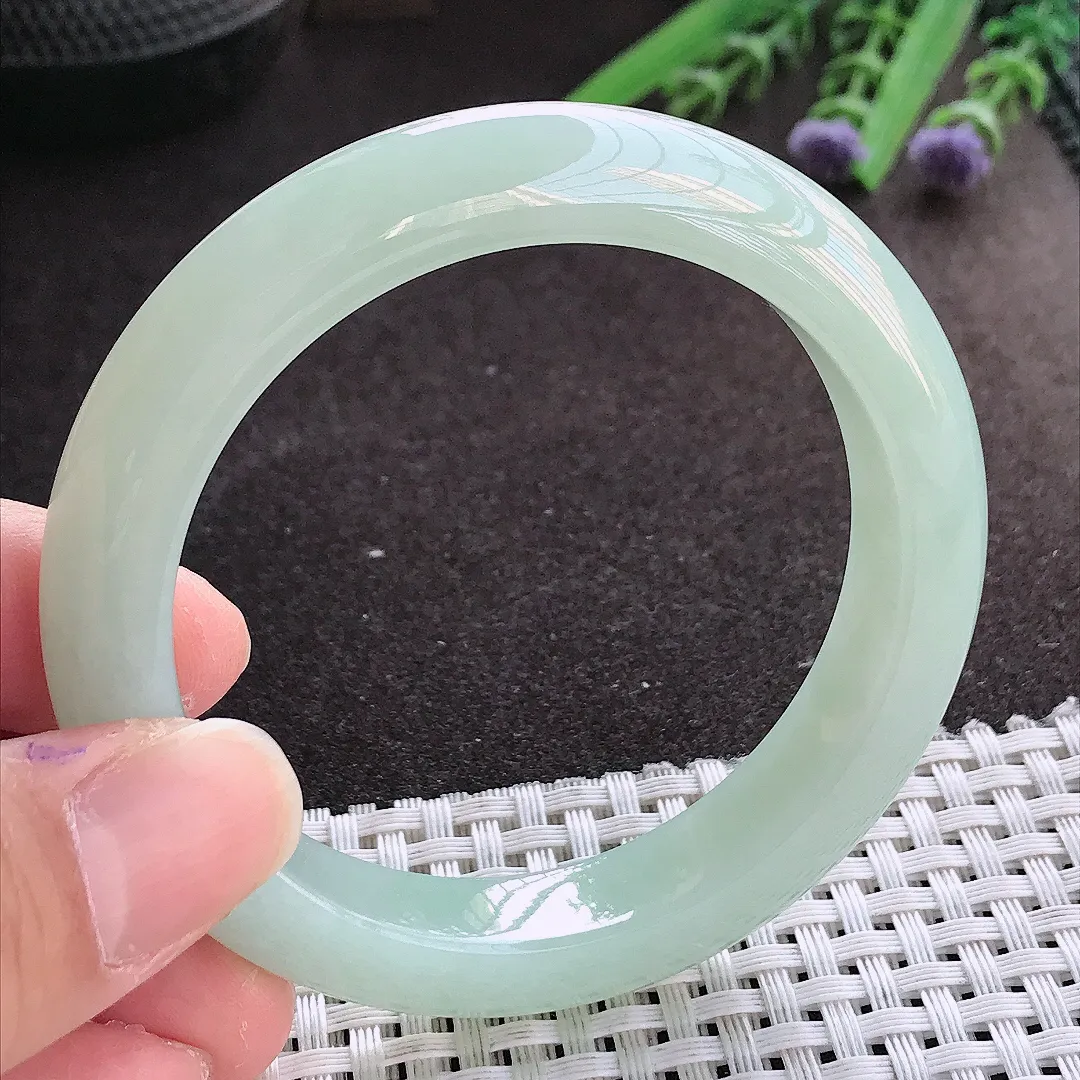 实拍翡翠A货54.5/11.6/8.9老坑冰纯起胶冰晴绿手镯翡翠玉镯女款百搭