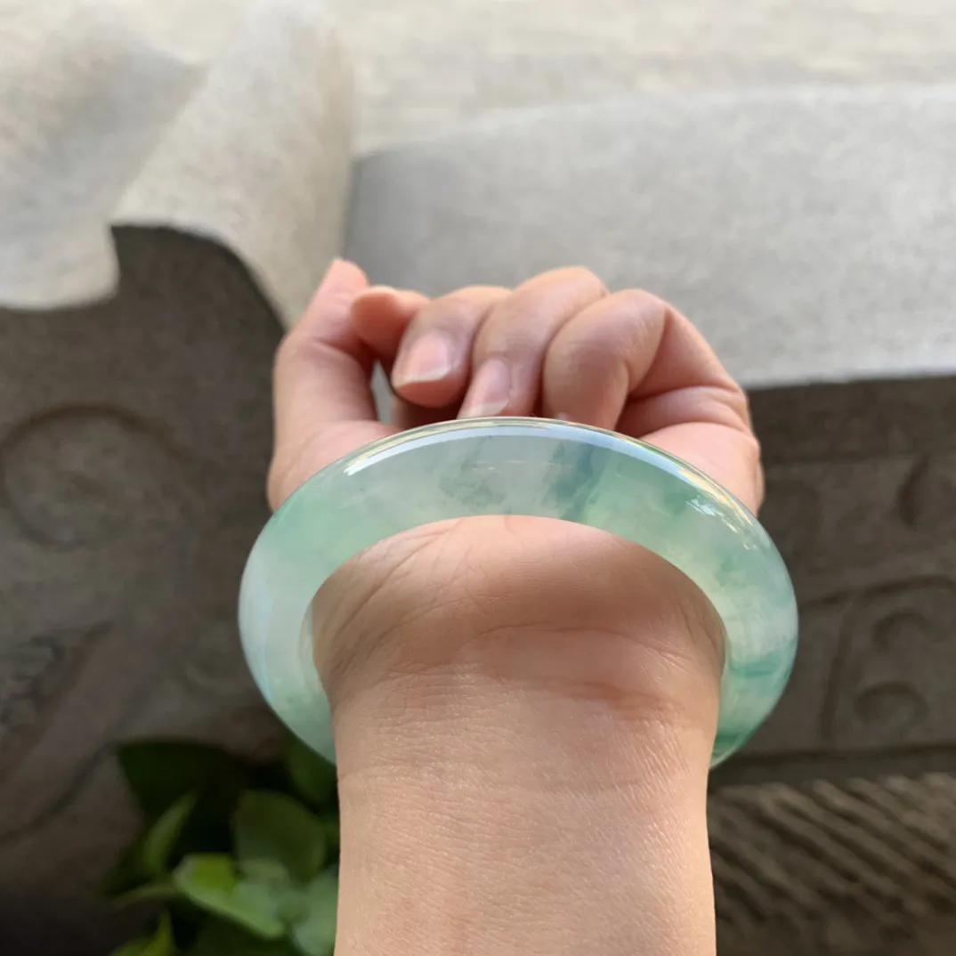 圈口 57-11.8-9.3【冰种飘绿正圈手镯】正圈57 58可戴