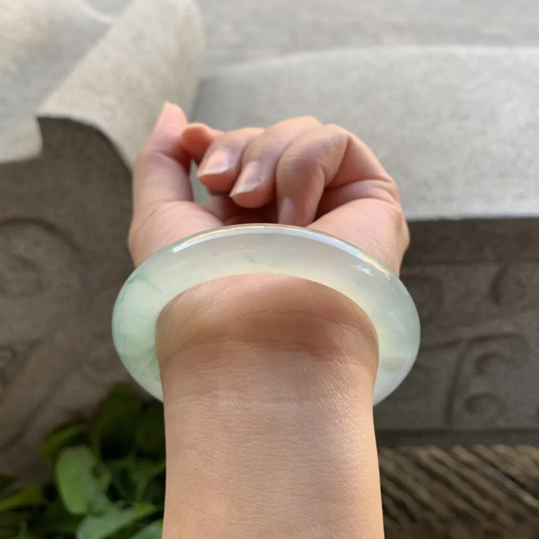 小圈口52.5-9.8 【高冰飘花圆条手镯】圆条52 53可戴