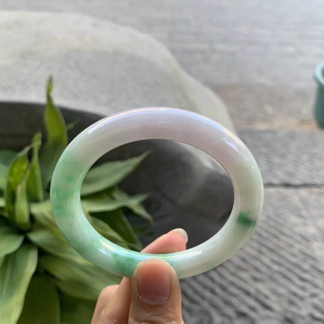 圈口54.4-10.4 【飘绿圆条手镯】圆条54 55可戴