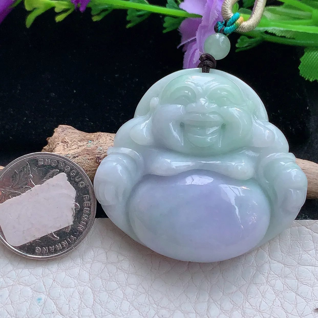 zen实拍45.8*48.6*12.5天然缅甸翡翠紫罗兰大佛公吊坠 大肚弥勒佛像