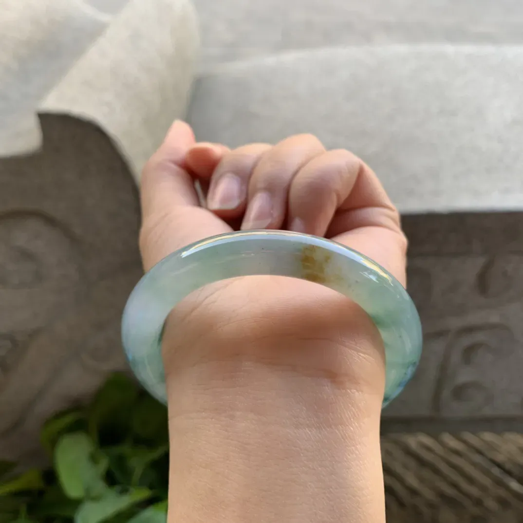 小圈口 53.4-9.7【高冰飘花圆条手镯】圆条53 54可戴