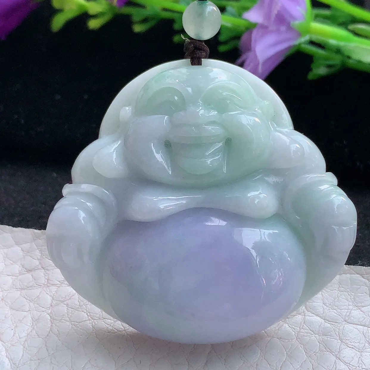 zen实拍45.8*48.6*12.5天然缅甸翡翠紫罗兰大佛公吊坠 大肚弥勒佛像