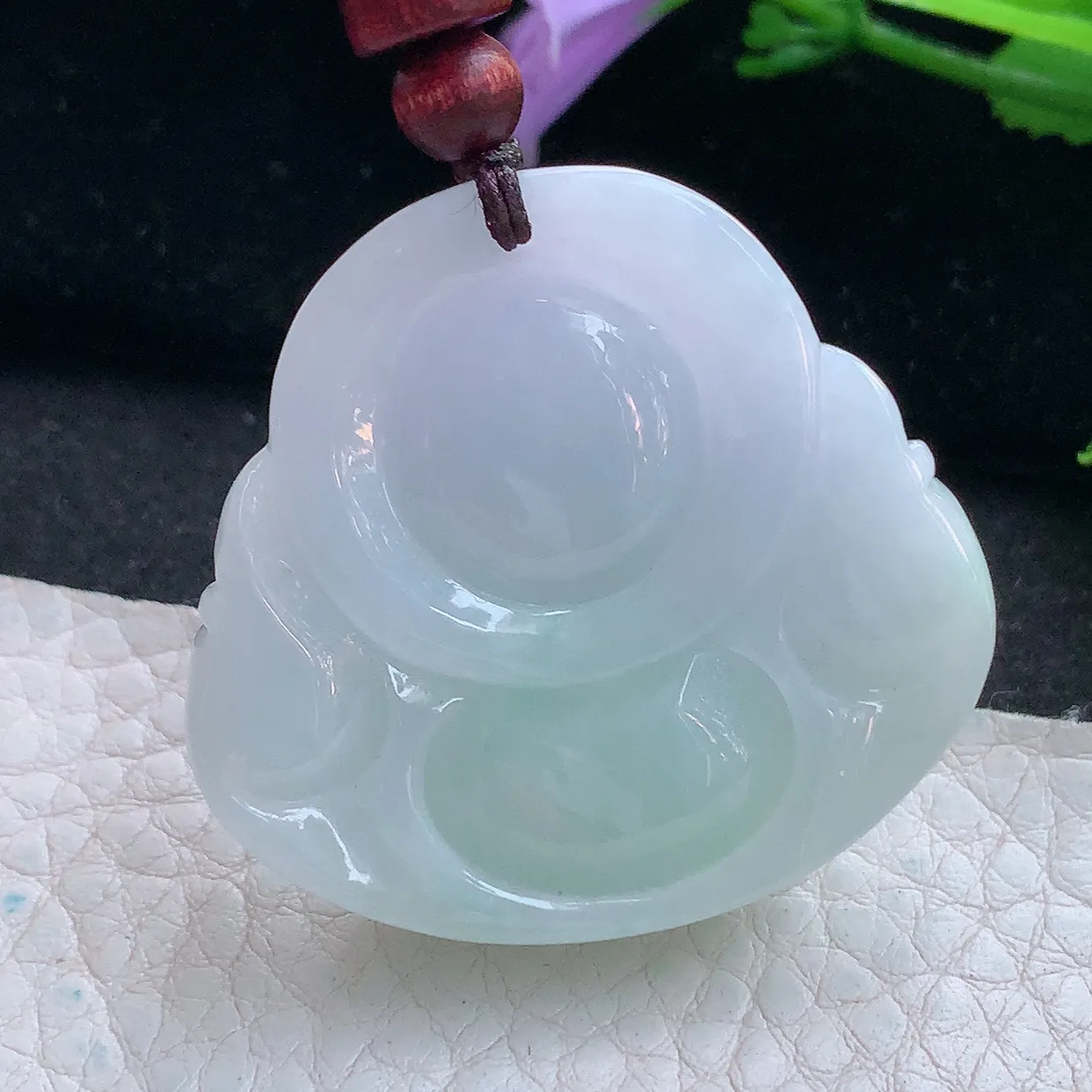 zen实拍38.2*40.3*12.8天然缅甸翡翠飘绿淡紫佛公吊坠 大肚弥勒佛像