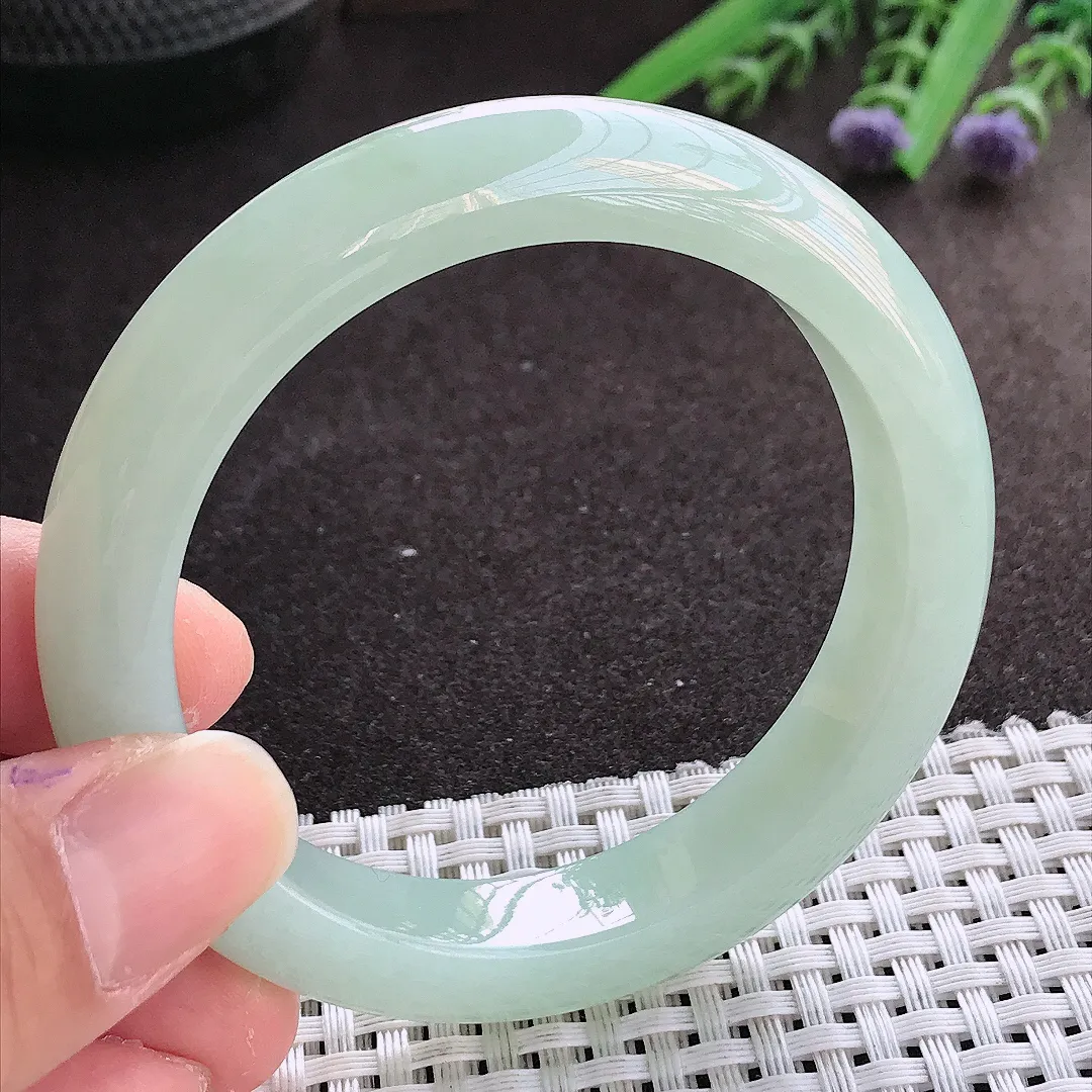 实拍翡翠A货54.5/11.6/8.9老坑冰纯起胶冰晴绿手镯翡翠玉镯女款百搭