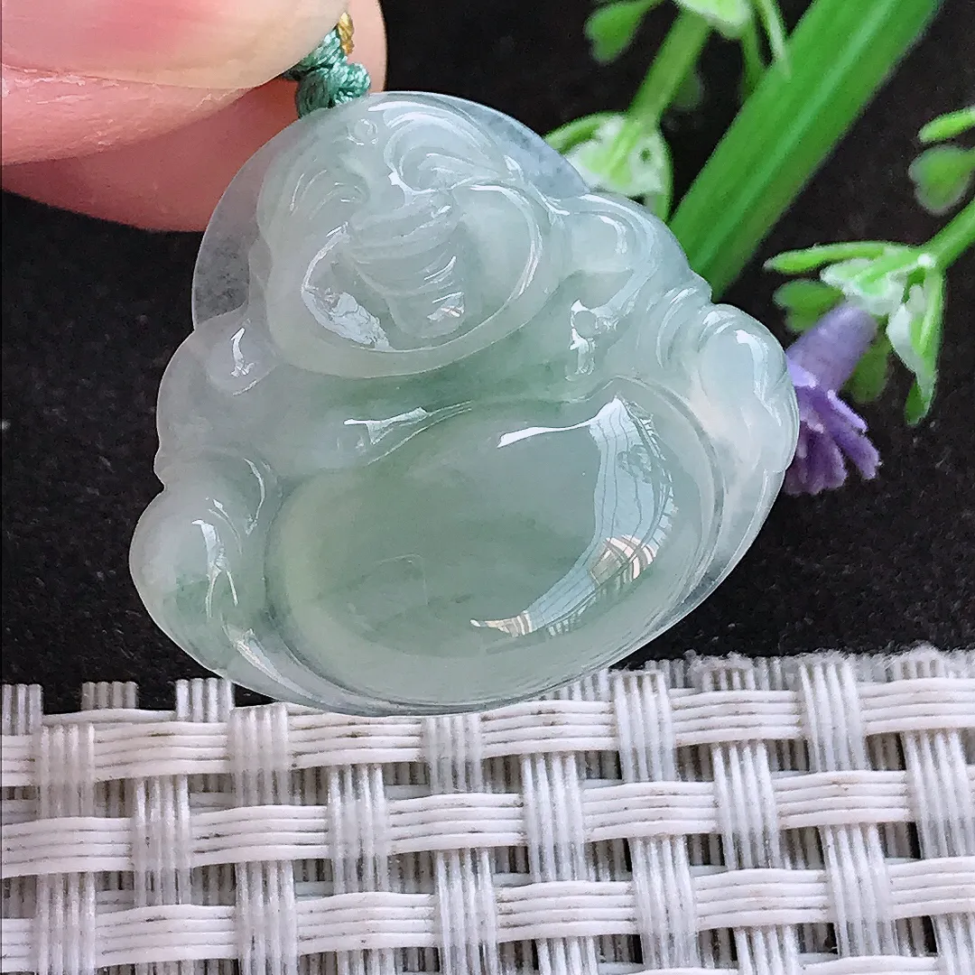 实拍A货翡翠25/27.8/6老坑冰胶果冻冰晴佛公吊坠翡翠玉佛挂件
