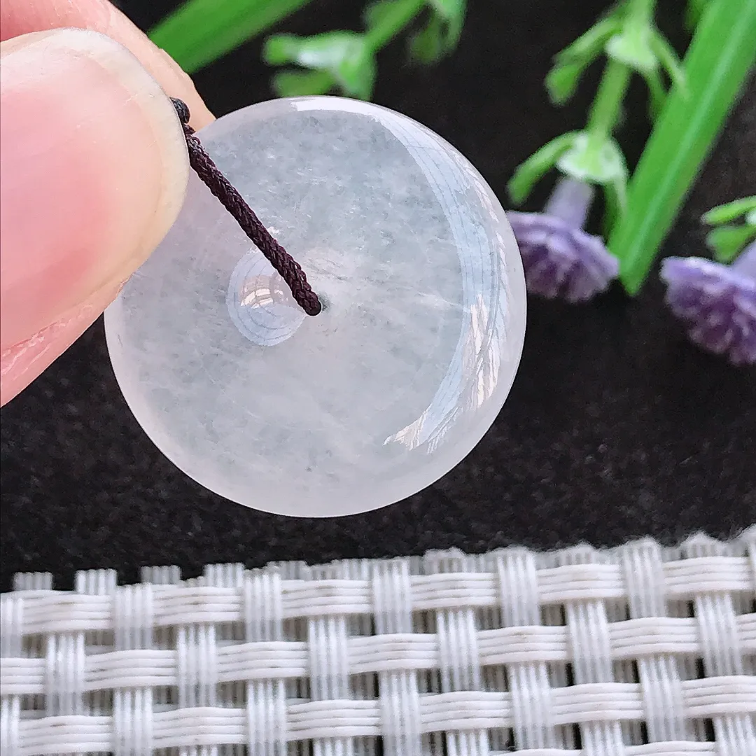 实拍A货翡翠22.5/4.6老坑冰种起胶白冰小平安扣吊坠翡翠挂件