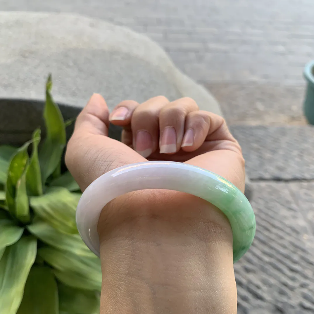 圈口54.4-10.4 【飘绿圆条手镯】圆条54 55可戴