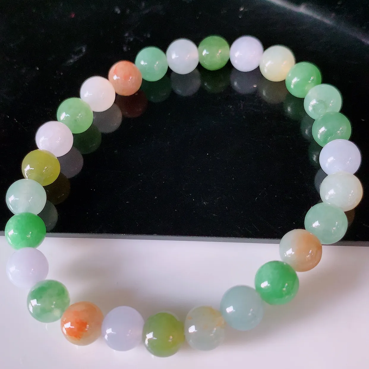 自然光实拍，冰润多宝翡翠手链，多彩翡翠手串，颜色丰富，料子细腻，高档大气，自戴送礼佳品！#46.10取一尺寸7