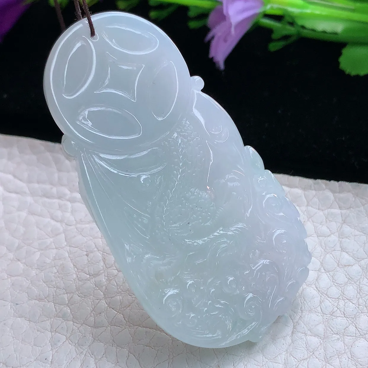 Ktj实拍63.2*33.5*9.2天然缅甸翡翠精雕财神爷吊坠 招财进宝