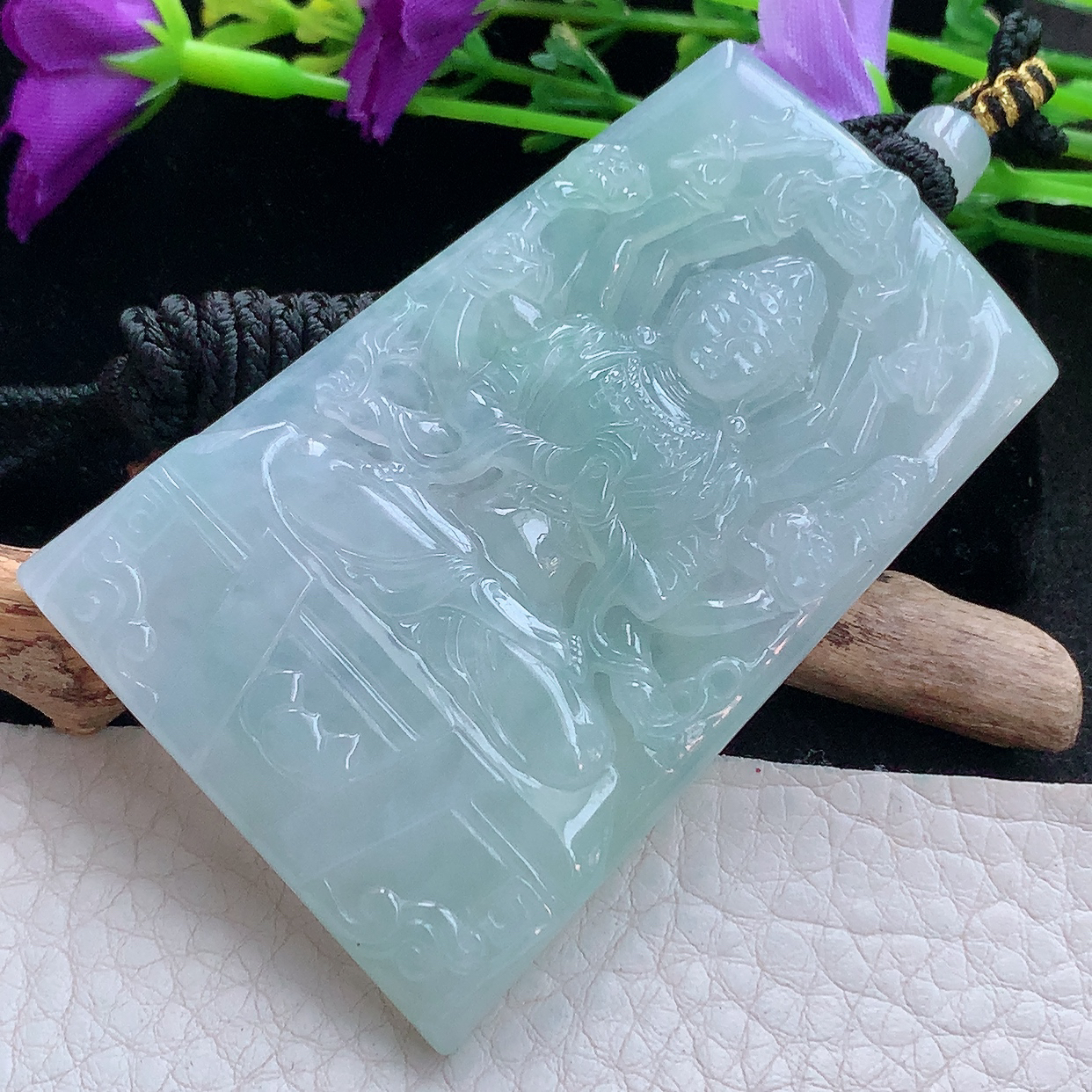 yl实拍64.8*43.8*6.5缅甸翡翠精雕千手观音牌菩萨吊坠 生肖守护神