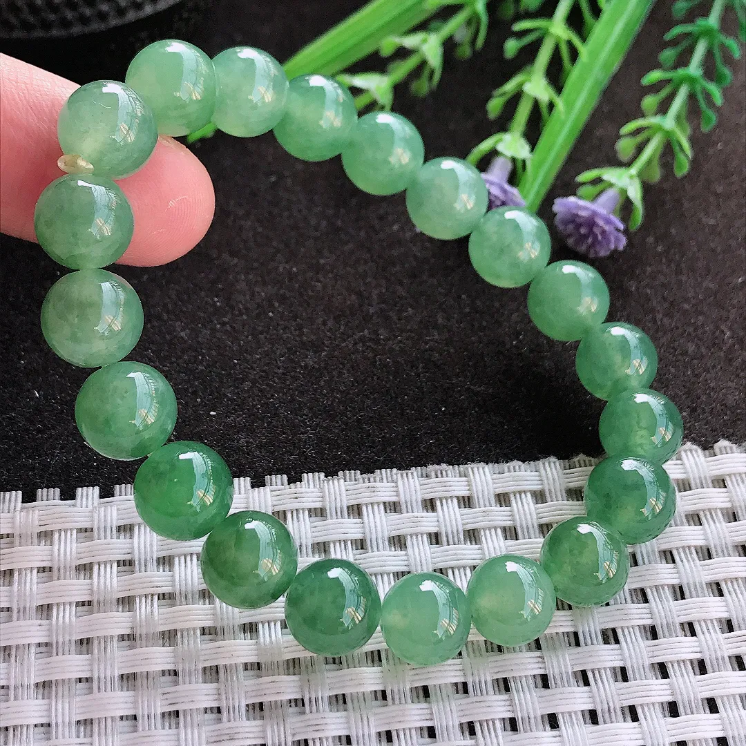 实拍A货翡翠9.6/20颗老坑冰胶果冻冰晴满甜绿手链玉珠项链手链女款