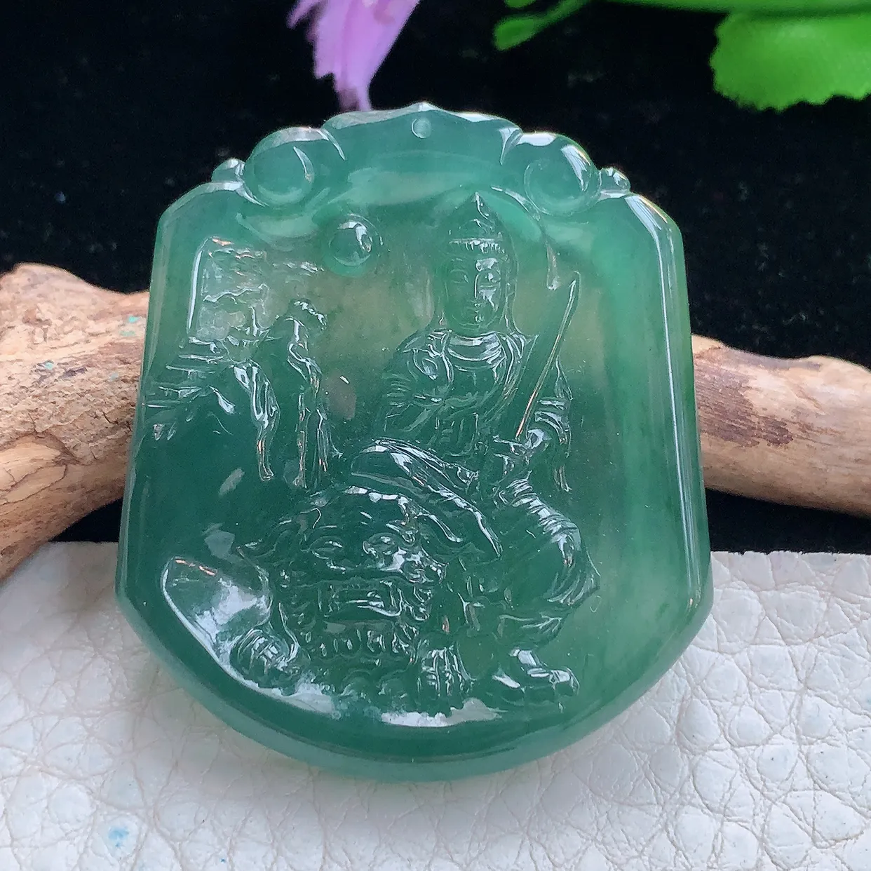 Ktj实拍41.2*36.2*5天然翡翠精雕蓝水文殊观音菩萨吊坠 生肖守护神