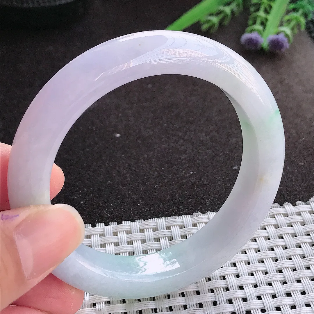 实拍翡翠A货54.5/12.5/9.2老坑秀气冰润紫罗兰手镯翡翠玉镯女款百搭