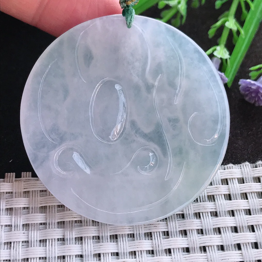 实拍A货翡翠50.9/5.2老坑冰透起胶白冰不动明王吊坠翡翠挂件