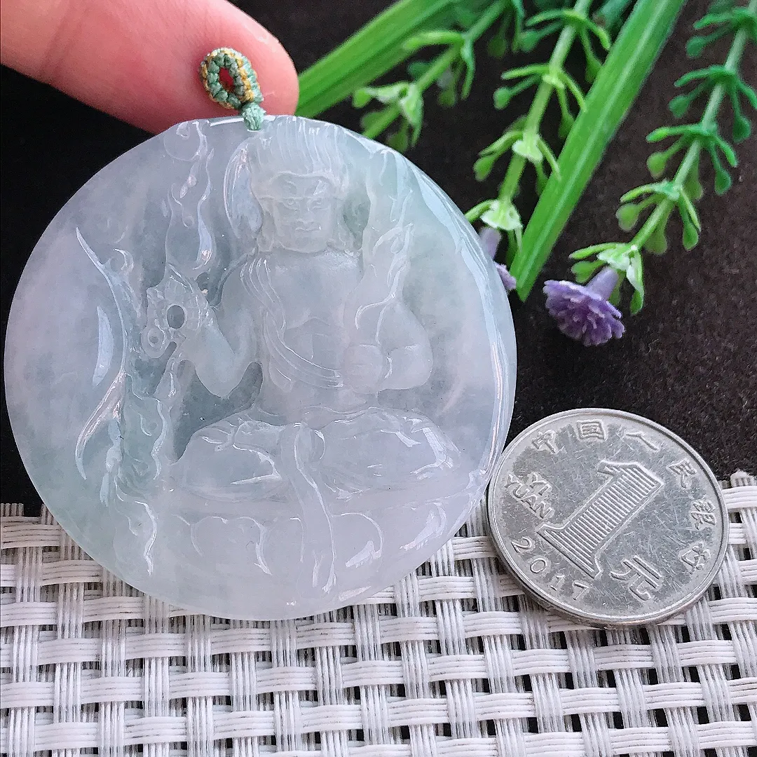实拍A货翡翠50.9/5.2老坑冰透起胶白冰不动明王吊坠翡翠挂件