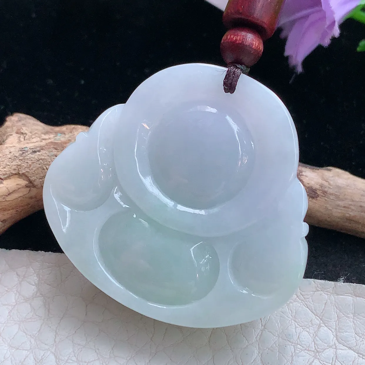 zen实拍38.2*40.3*12.8天然缅甸翡翠飘绿淡紫佛公吊坠 大肚弥勒佛像