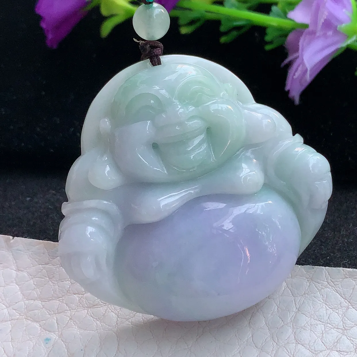 zen实拍45.8*48.6*12.5天然缅甸翡翠紫罗兰大佛公吊坠 大肚弥勒佛像