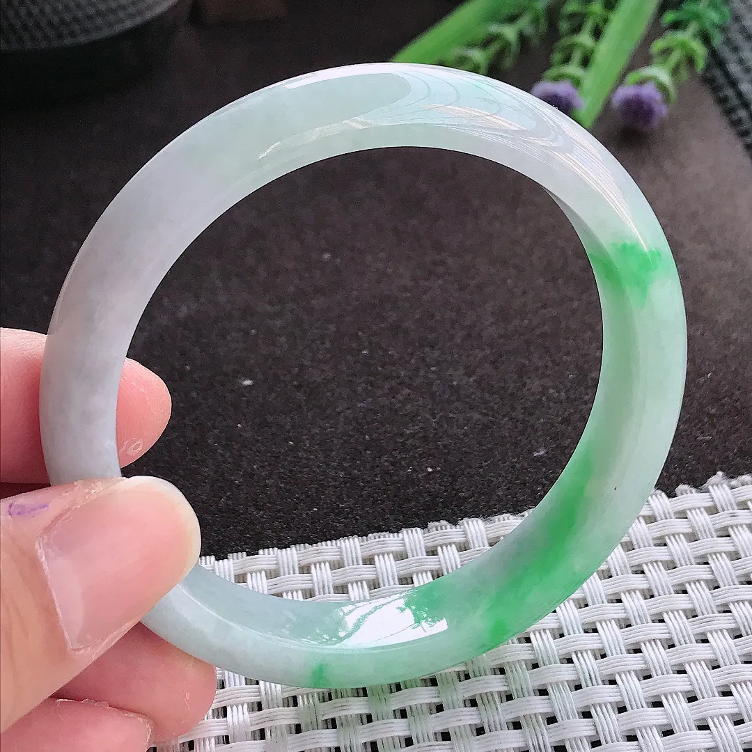 实拍翡翠A货58/11.5/7.8老坑精美飘阳绿手镯翡翠玉镯女款百搭