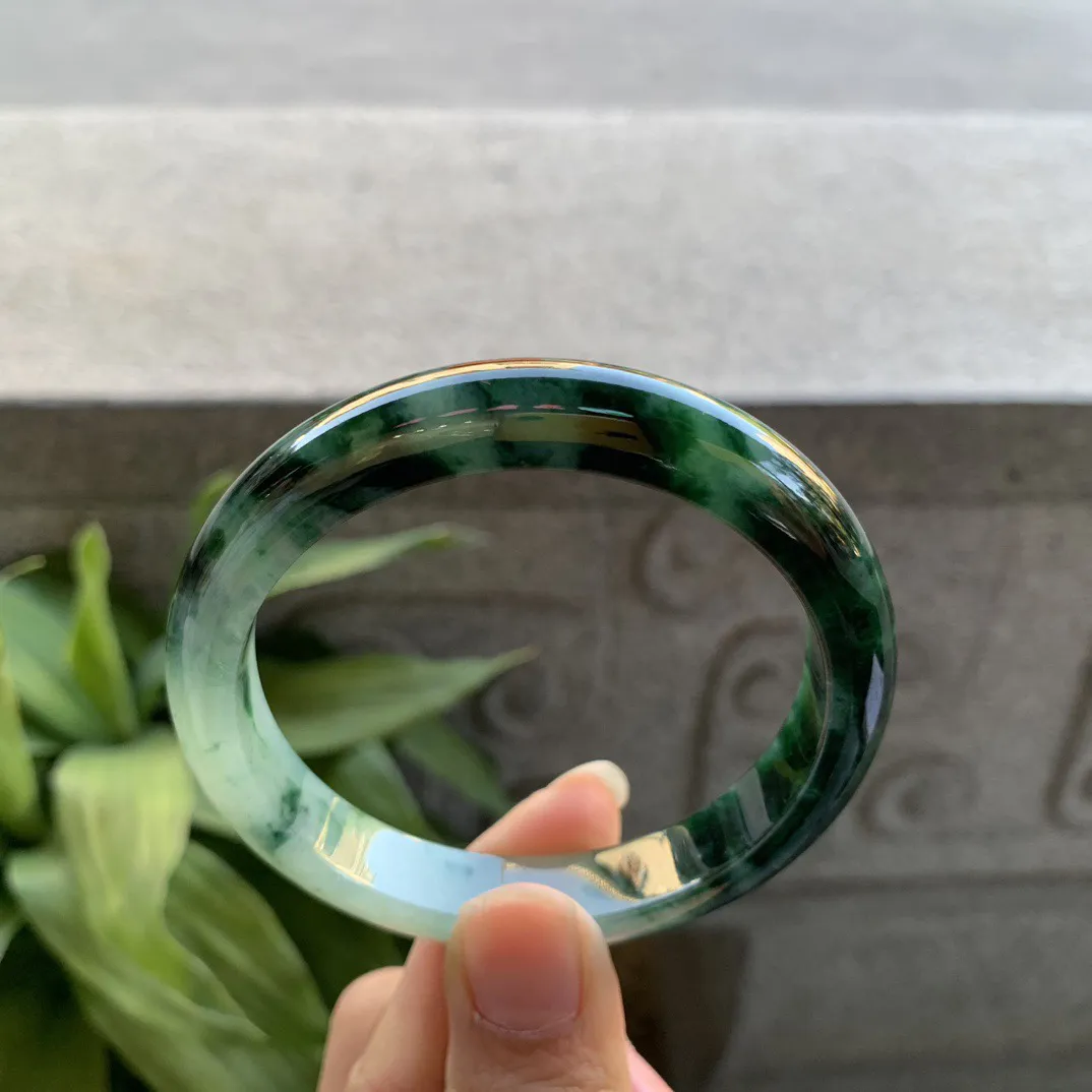 圈口 56.9-10.8-7.8【墨绿正圈手镯】正圈56 57可戴