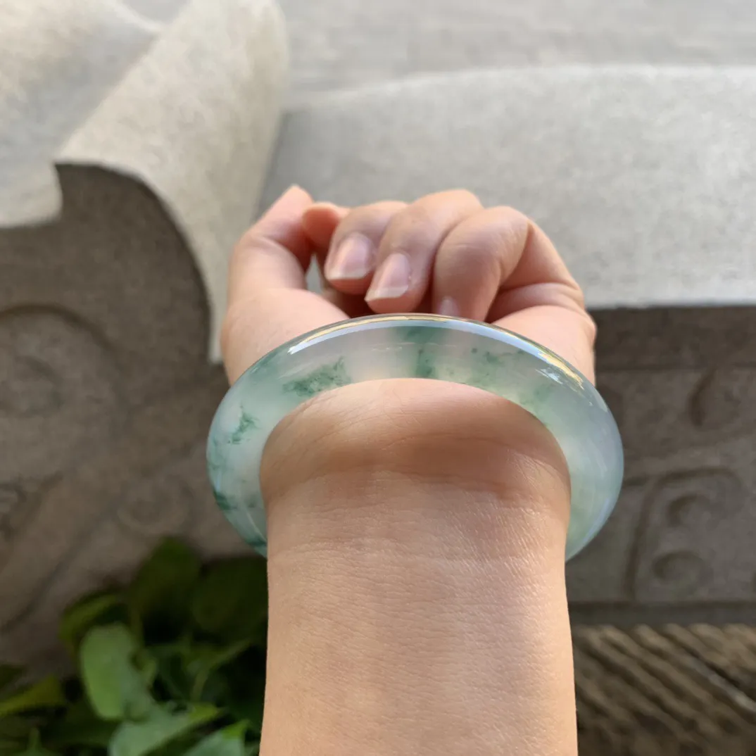 小圈口 53.4-9.7【高冰飘花圆条手镯】圆条53 54可戴