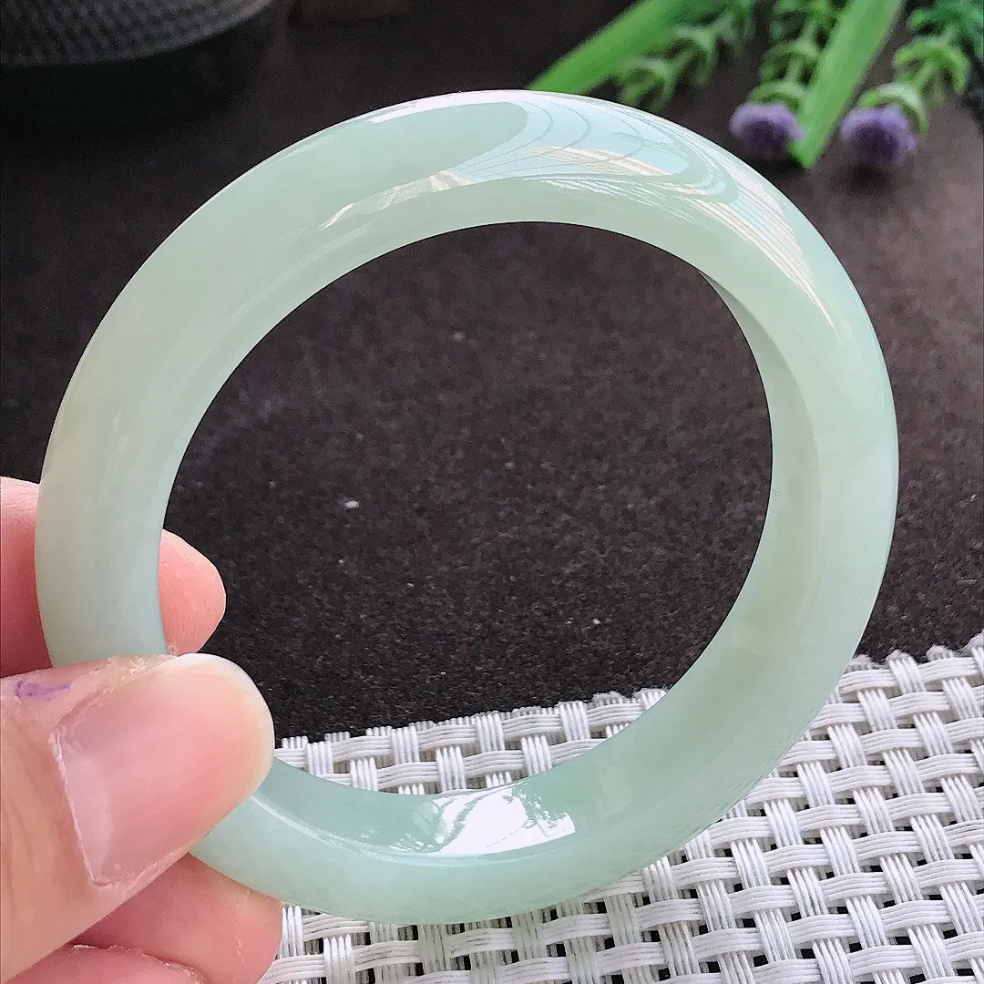 实拍翡翠A货54.5/11.6/8.9老坑冰纯起胶冰晴绿手镯翡翠玉镯女款百搭