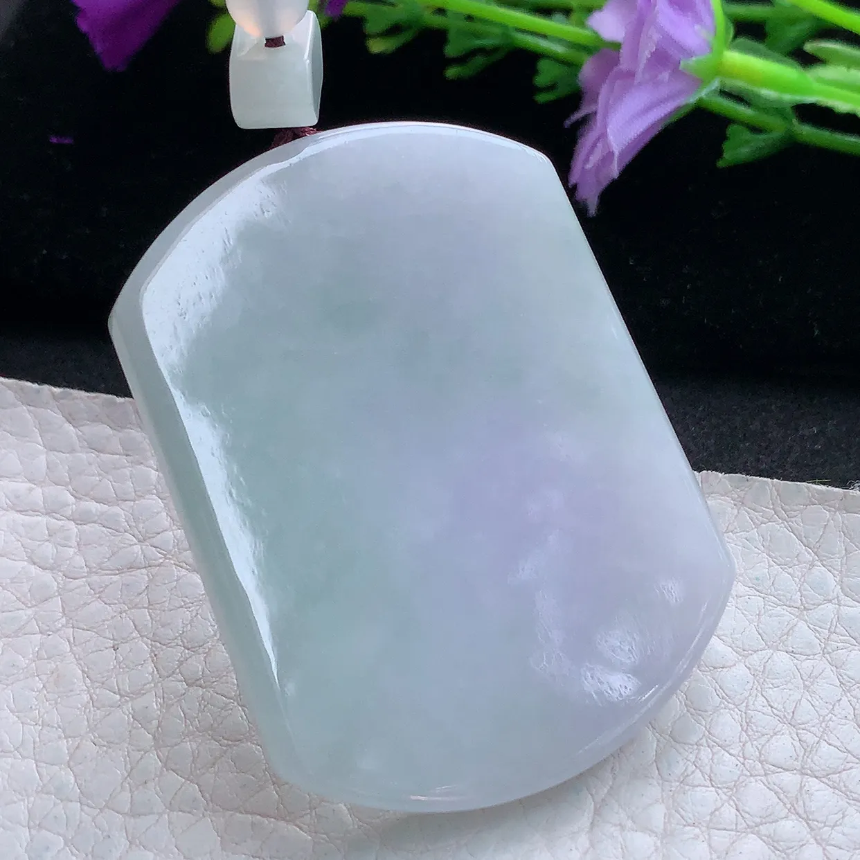 zen实拍54*41*6.2天然缅甸翡翠淡紫平安无事牌吊坠