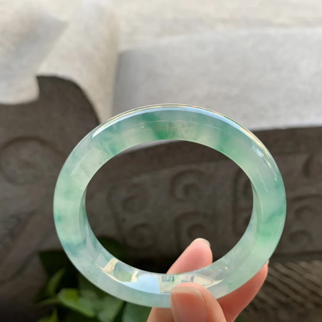 圈口 57-11.8-9.3【冰种飘绿正圈手镯】正圈57 58可戴