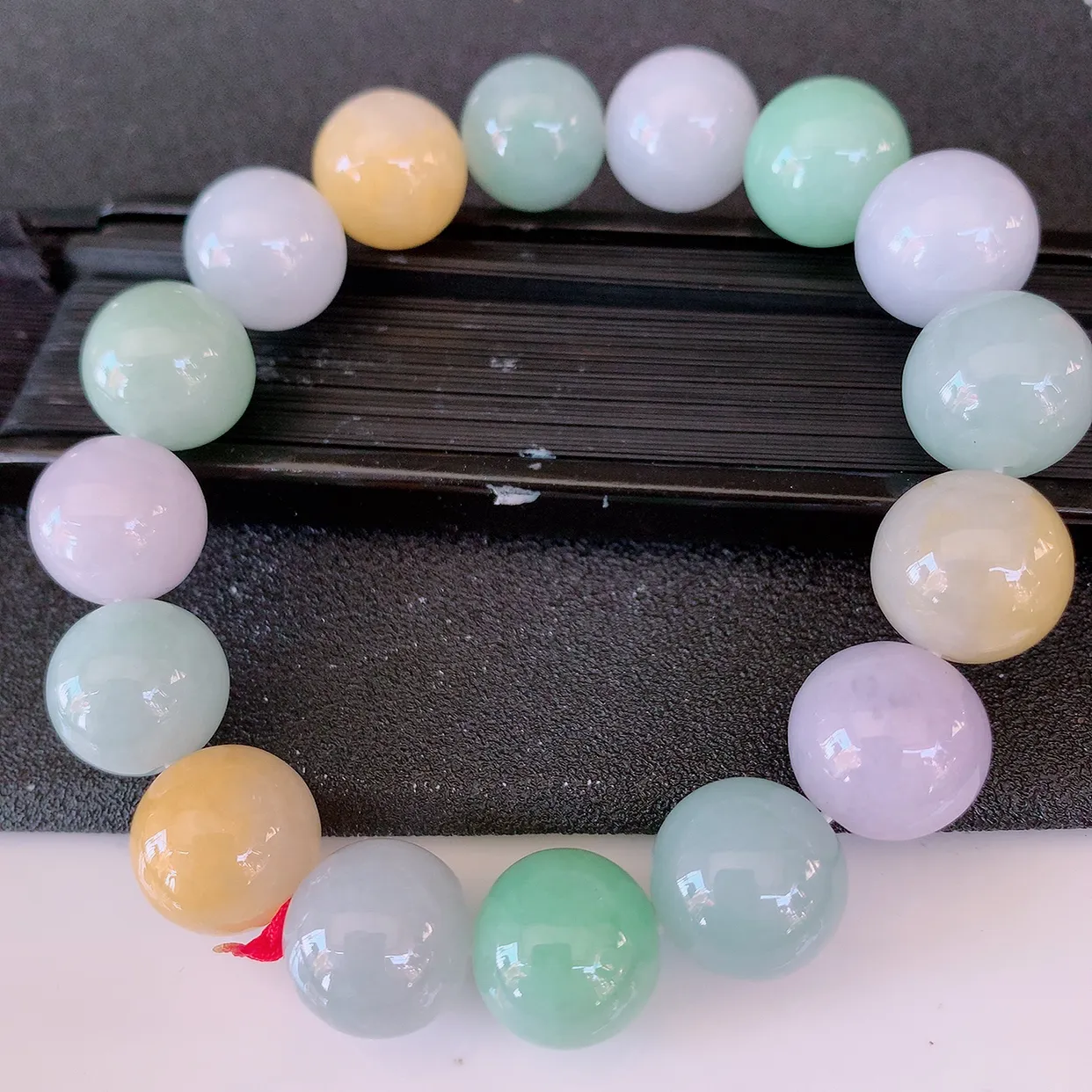 自然光实拍，冰润多宝翡翠手链，多彩翡翠手串，颜色丰富，料子细腻，高档大气，自戴送礼佳品！#46.7取一尺寸13.2